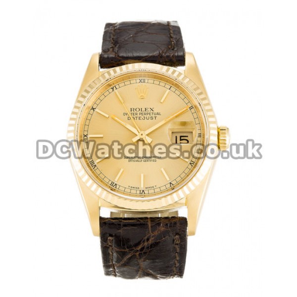 AAA Fake Rolex Datejust Champagne Baton Dial Brown Crocodile Strap Watches