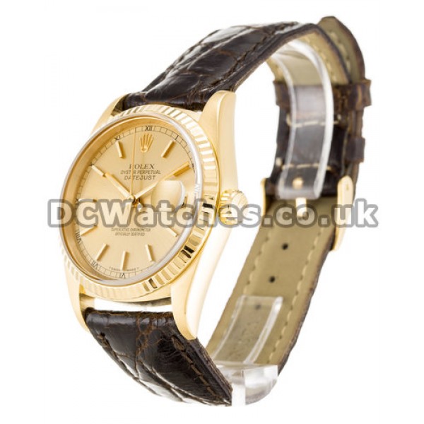 AAA Fake Rolex Datejust Champagne Baton Dial Brown Crocodile Strap Watches