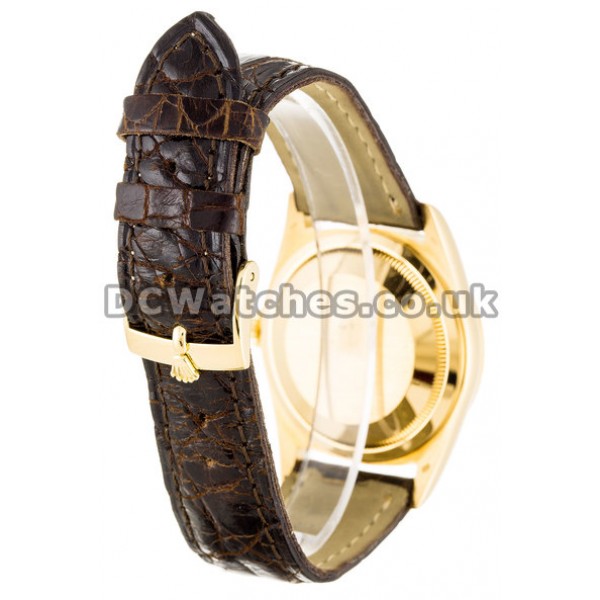 AAA Fake Rolex Datejust Champagne Baton Dial Brown Crocodile Strap Watches