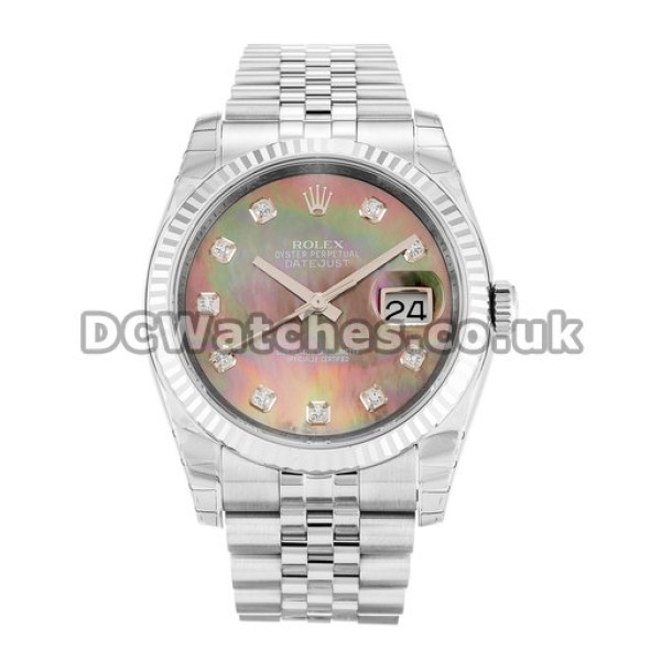 Superior Replica 36MM Rolex Datejust Black Mother of Pearl Dial Diamonds Indexes Watches
