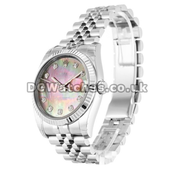 Superior Replica 36MM Rolex Datejust Black Mother of Pearl Dial Diamonds Indexes Watches
