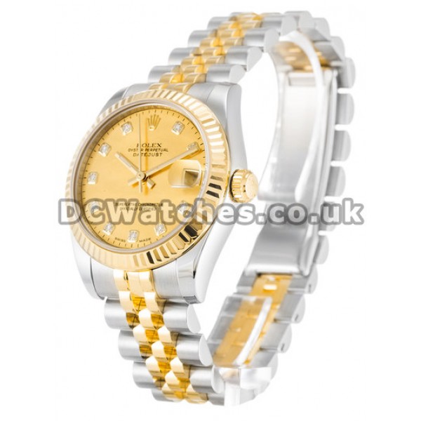 Sale Replica 31MM Rolex Datejust Champagne Goldust Diamond Dial Watches