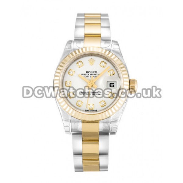 Trendy Fake Rolex Datejust White Diamond Dial Steel & Yellow Gold Watches