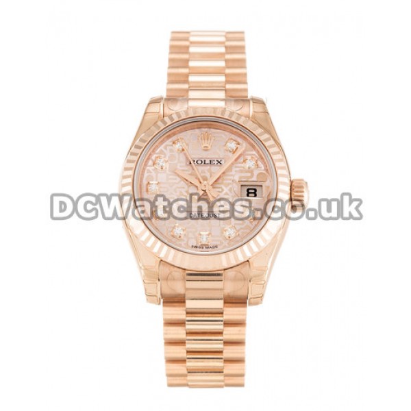 Popular Fake Rolex Datejust Lady 26MM Pink Gold Case Rose Gold Bracelet Watches