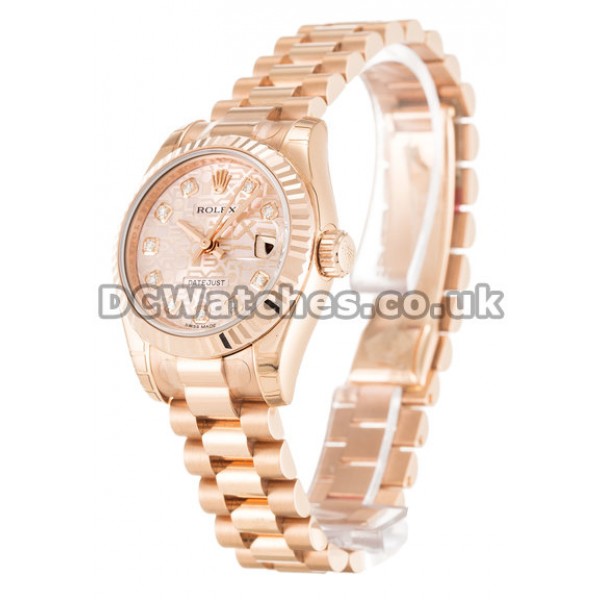 Popular Fake Rolex Datejust Lady 26MM Pink Gold Case Rose Gold Bracelet Watches