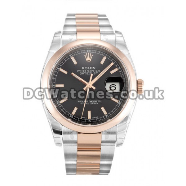 Elegant Rolex Datejust Rose Gold & Steel Bracelet Black Baton Dial Fake Watches