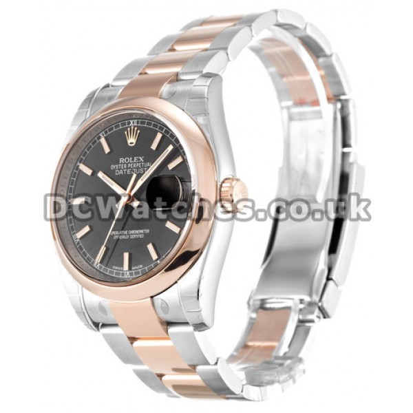 Elegant Rolex Datejust Rose Gold & Steel Bracelet Black Baton Dial Fake Watches