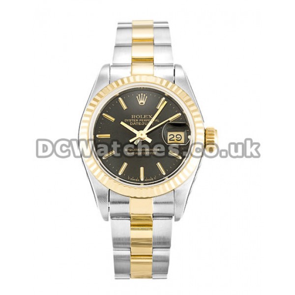 Superior Rolex Datejust Black Baton Dial Steel & Yellow Gold Case Fake Watches
