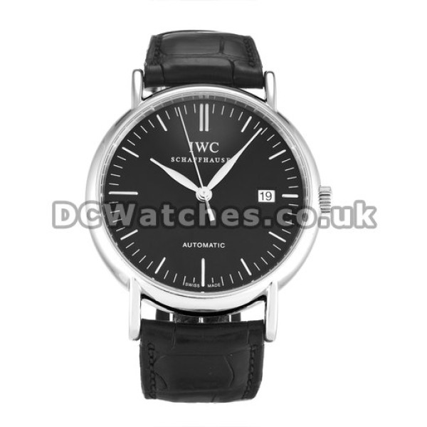 39 MM IWC Portofino Automatic Black Dial Crocodile Bracelet Replica Watches