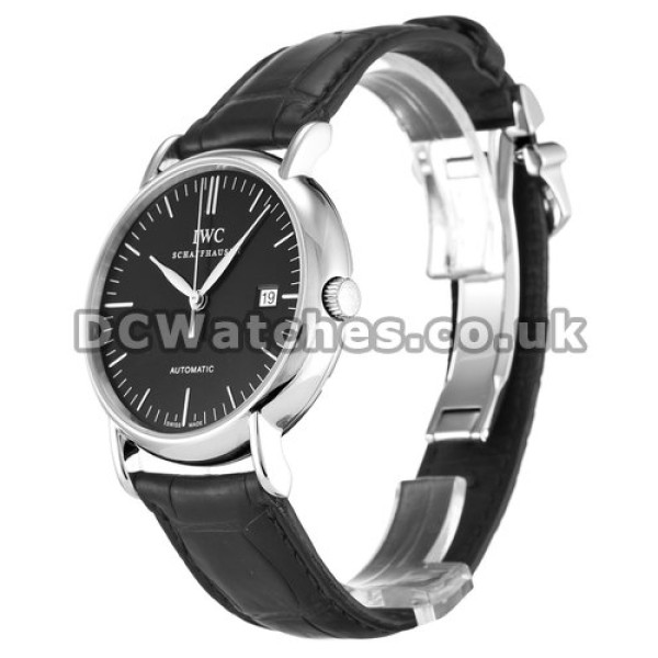 39 MM IWC Portofino Automatic Black Dial Crocodile Bracelet Replica Watches