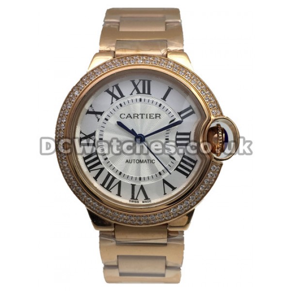 Men Rose Gold Cartier Ballon Bleu Diamond Bezel Replica Watches