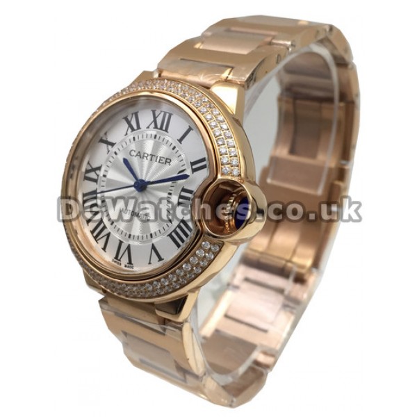 Men Rose Gold Cartier Ballon Bleu Diamond Bezel Replica Watches