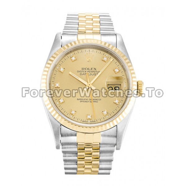 Attractive Yellow Gold Rolex Datejust  Diamond Hour Markers Copy Watches For UK