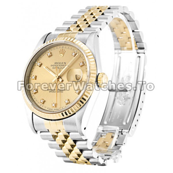 Attractive Yellow Gold Rolex Datejust  Diamond Hour Markers Copy Watches For UK