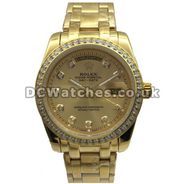 Charming Gold Steel Rolex Champagne Dial Day-Date Fake Watches