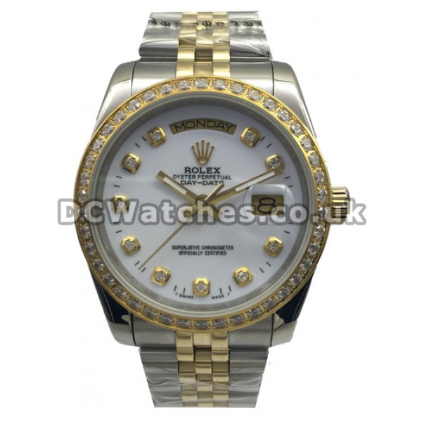 Best 36MM White Dial Rolex Day-Date Diamond Copy Watches For Men