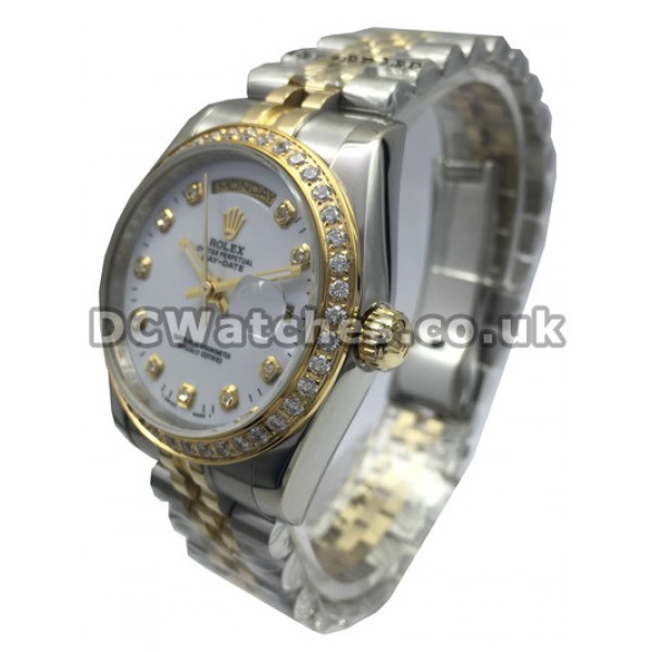 Best 36MM White Dial Rolex Day-Date Diamond Copy Watches For Men