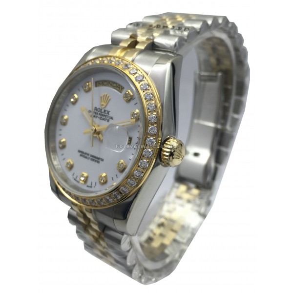 Best 36MM White Dial Rolex Day-Date Diamond Copy Watches For Men