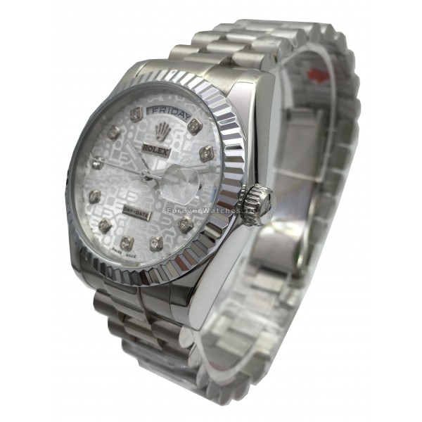Swiss Popular Steel Rolex Day-Date White Dial Fake Watches For Sale