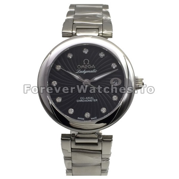 Swiss Fashionable Black Dial Omega De-Ville Ladymatic Fake Watches