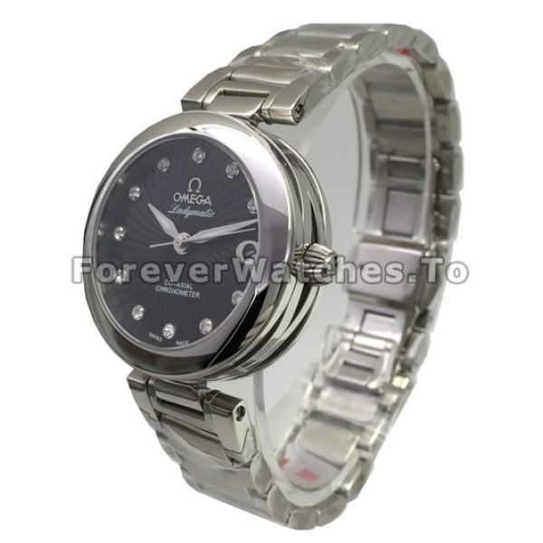 Swiss Fashionable Black Dial Omega De-Ville Ladymatic Fake Watches