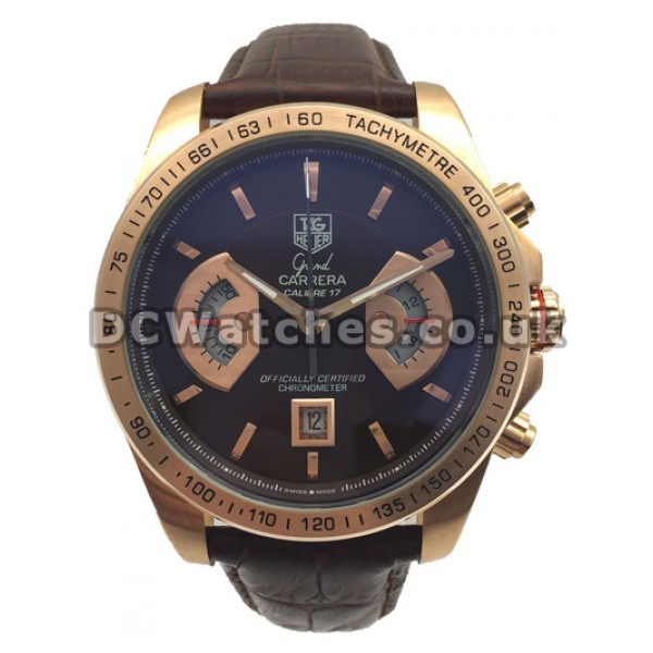 Luxury Red Steel Tag Heuer Grand Carrera Coffee Dial Quartz Fake Watches