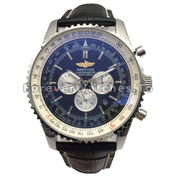Best Steel UK Breitling Navitimer Copy Watches Black Strap For Men