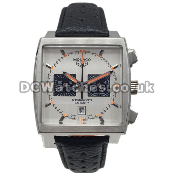 Swiss Men Tag Heuer Monaco Copy Watches With Black Leather Straps Sale UK