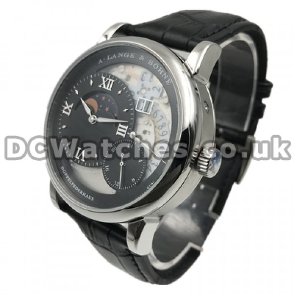 Novel Male Black Dials Replica A.Lange & Sohne Lange 1 Moon Phase Watches Sales With Steel Cases