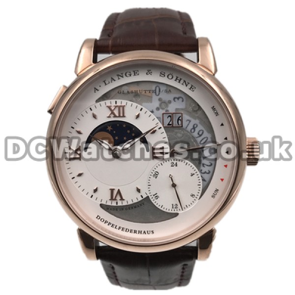 Stable Swiss Automatic Male A.Lange & Sohne Lange 1 Moon Phase Fake Watches With Rose Gold Steel Cases
