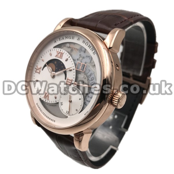 Stable Swiss Automatic Male A.Lange & Sohne Lange 1 Moon Phase Fake Watches With Rose Gold Steel Cases