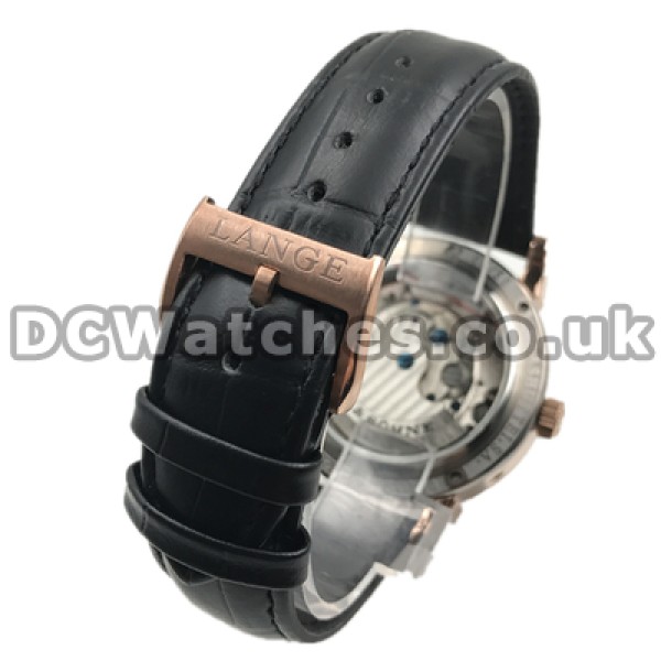 Male Black Dials Replica A.Lange & Sohne Lange 1 Moon Phase Watches With Rose Gold Steel Cases