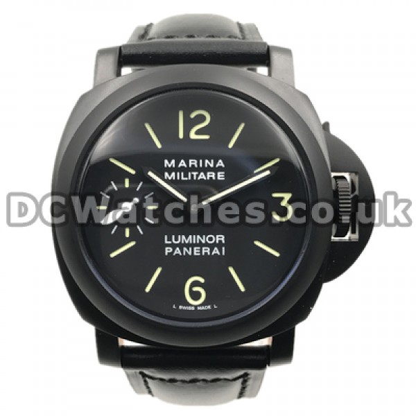 Stylish Male Swiss Automatic Movements Panerai Luminor Marina Fake Watches With Black Steel Cases