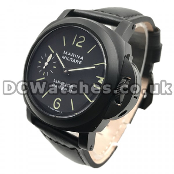 Stylish Male Swiss Automatic Movements Panerai Luminor Marina Fake Watches With Black Steel Cases