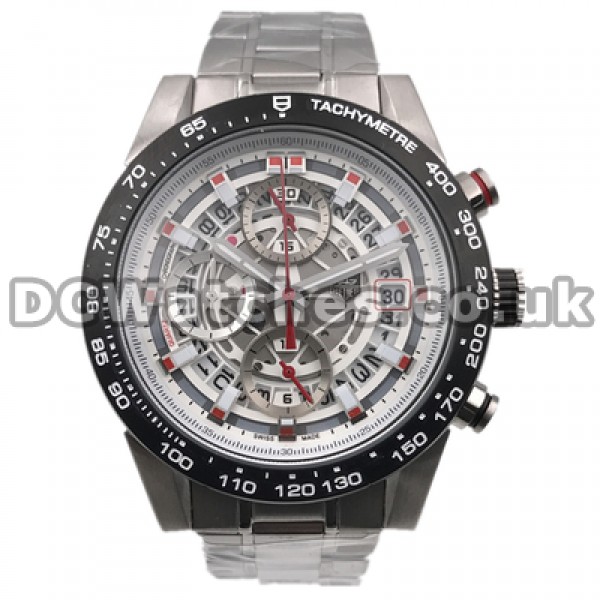 Clear Red Seconds Hands Tag Heuer Carrera Replica Watches Online For Men With White Dials
