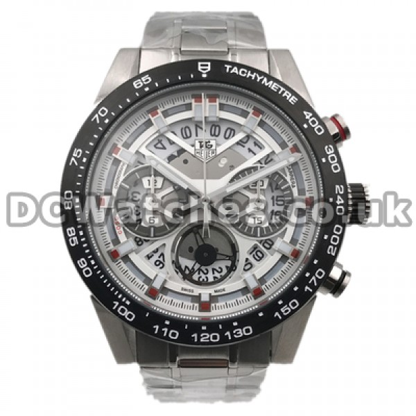 Sturdy Black Bezels Male 46MM Tag Heuer Carrera Fake Watches With White Dials