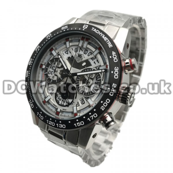 Sturdy Black Bezels Male 46MM Tag Heuer Carrera Fake Watches With White Dials