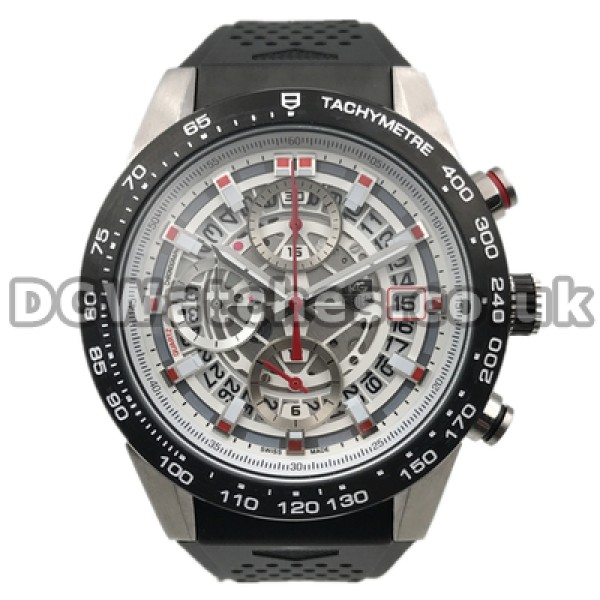 Comfortable Black Rubber Straps Fake Tag Heuer Carrera Watches For Men With Quartz Movements