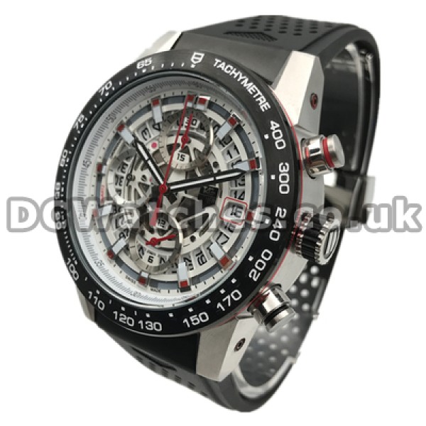 Comfortable Black Rubber Straps Fake Tag Heuer Carrera Watches For Men With Quartz Movements