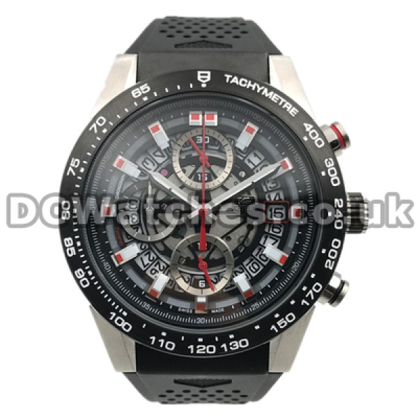 Male Black Dials Swiss Tag Heuer Carrera Replica Watches Online With Black Rubber Straps