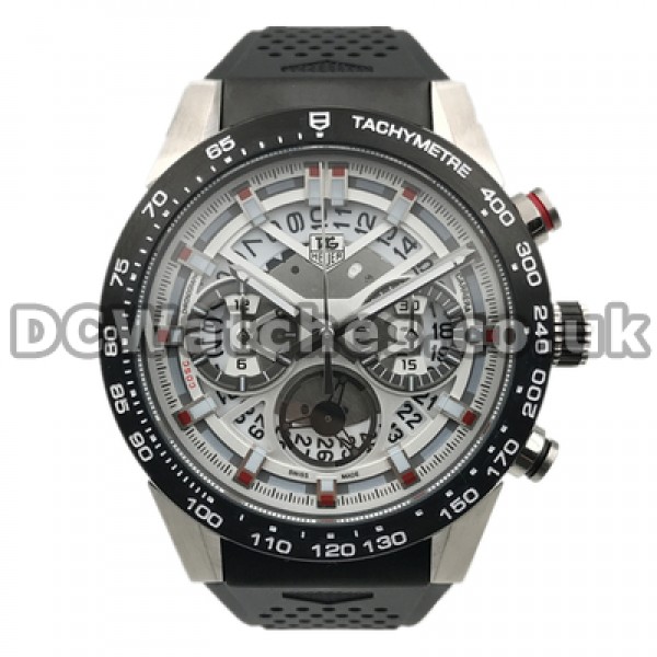 Functional 46MM White Dials Male Tag Heuer Carrera Fake Watches Sales With Black Rubber Straps