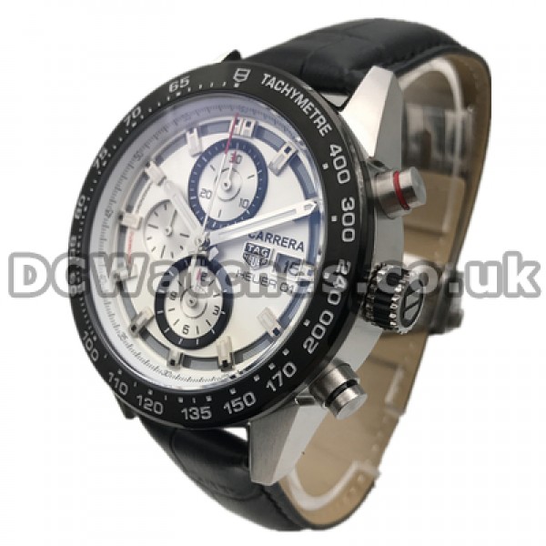 Modern Black Bezels Sales Fake Tag Heuer Carrera Watches For Men With Black Crocodile Straps
