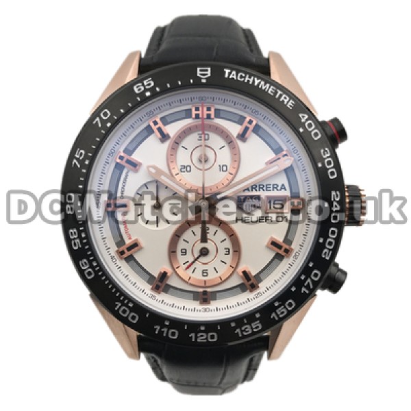 Beautiful Replica Tag Heuer Carrera Watches Sales For Men With 46MM Rose Gold Steel Cases