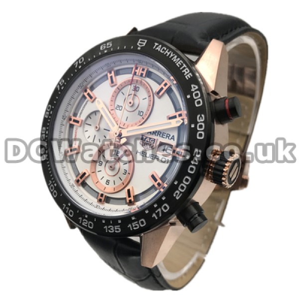 Beautiful Replica Tag Heuer Carrera Watches Sales For Men With 46MM Rose Gold Steel Cases