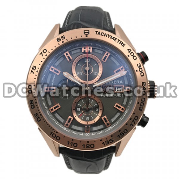 Attractive Rose Gold Steel Cases Fake Tag Heuer Carrera 46MM Quartz Movements Watches For Men