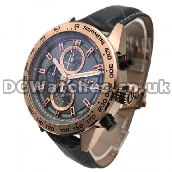 Attractive Rose Gold Steel Cases Fake Tag Heuer Carrera 46MM Quartz Movements Watches For Men