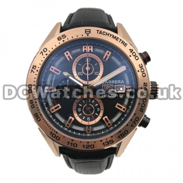 Swiss 46MM Male Black Dials Tag Heuer Carrera Replica Quartz Watches Online