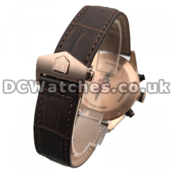 Elegant White Dials Tag Heuer Carrera Fake Male Watches With Rose Gold Steel Cases Sales