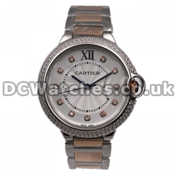 Legible Blue Hands 36MM Replica Ballon Bleu De Cartier Watches With Rose Gold & Steel Bracelets