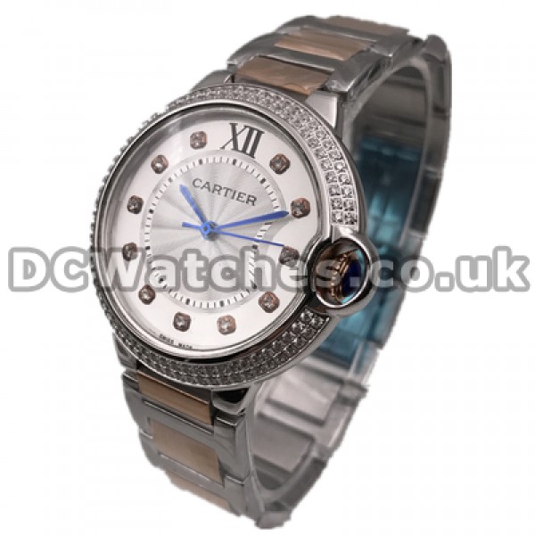 Legible Blue Hands 36MM Replica Ballon Bleu De Cartier Watches With Rose Gold & Steel Bracelets